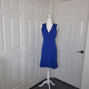 Cobalt blue ruffle mini wrap dress
